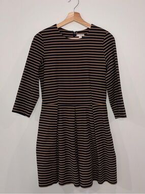 GAP Black and Tan Striped Long Sleeve Fit & Flare Dress